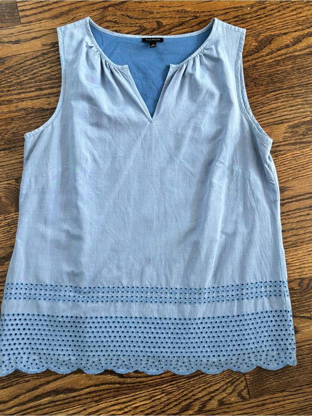 Talbots Light Blue Eyelet Hem Sleeveless Shell